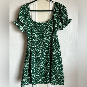 Princess Polly Freyah Floral Summer Boho Mini Dress Size 12 Green White Flowers